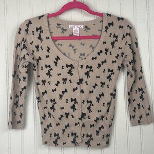 Lipstick‎ Women's Bow Design Tan Cardigan In Size Small 3/4 Sleeves Lightweight